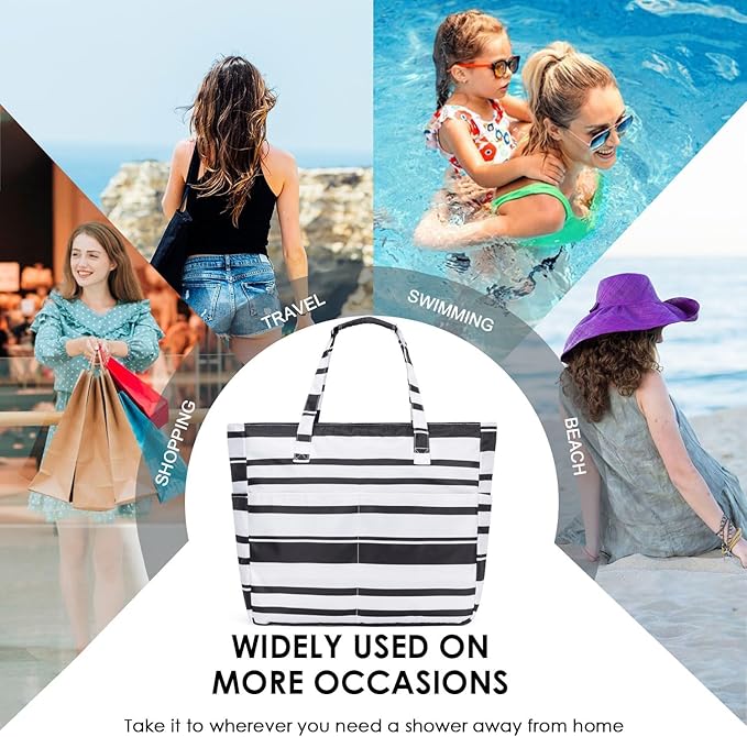 KABAQOO Extra Large Beach Bag Waterproof Sandproof Women Beach Tote with Zipper & Wet Compartment for Pool Gym Grocery Travel