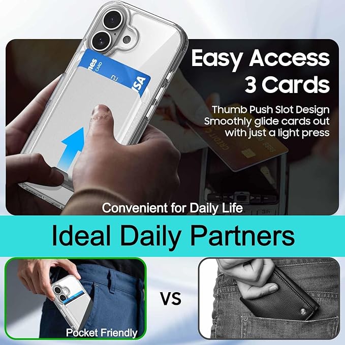 Ntwinro Magnetic for iPhone 16 Clear Case (Compatible with MagSafe) with White Detachable Wallet & Card Holder for 3 Cards [RFID Blocking] Military Grade Protective Slim Phone Cover