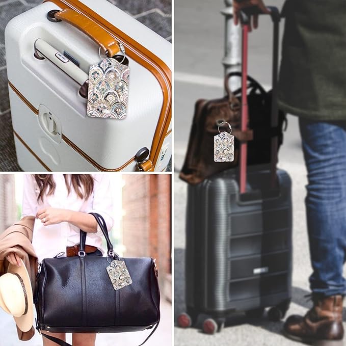 Fintie Luggage Tags, Privacy Cover ID Label with Stainless Steel Loop and Address Card for Travel Bag Suitcase - Marble Tiles (2 Piece)