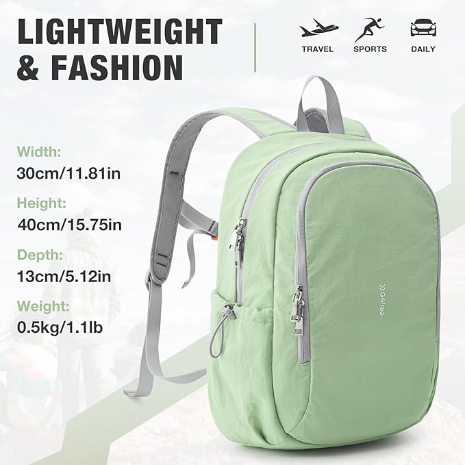 G4Free 15L Hiking Backpack, Bookbag for Students, Lightweight Water Resistant Daypack for Travel School College Women Men (Green)