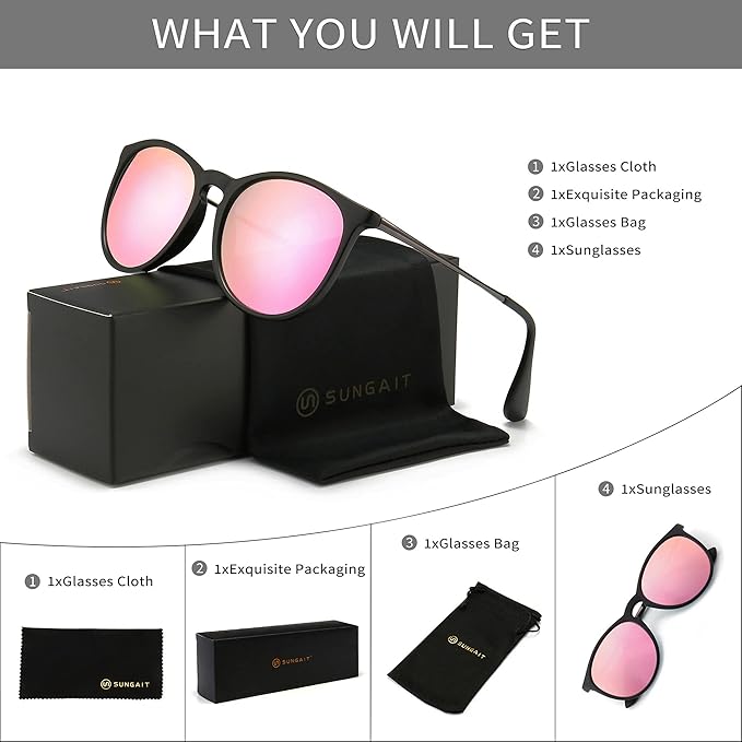 SUNGAIT Premium Vintage Round Sunglasses for Women Men Classic Retro Trendy Style