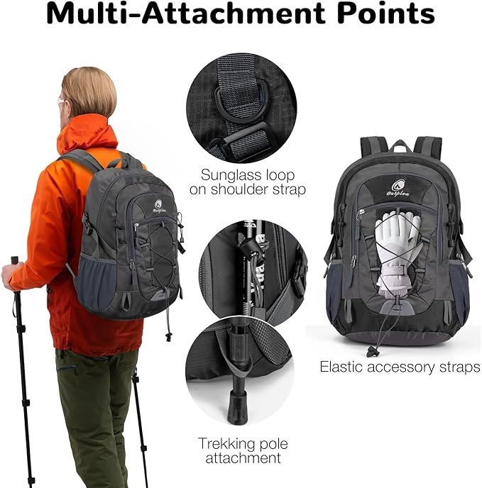 25L Small Hiking Backpack Daypack for Men, Waterproof Outdoor Backpack with Chest Strap for Camping, Black