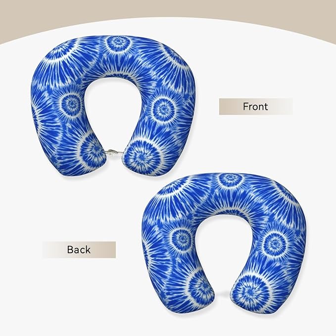 Support Neck Pillow for Youth Travel, Washable Airplane Chin Supporting and Relax U Shaped Pillows Blue Tie Dye