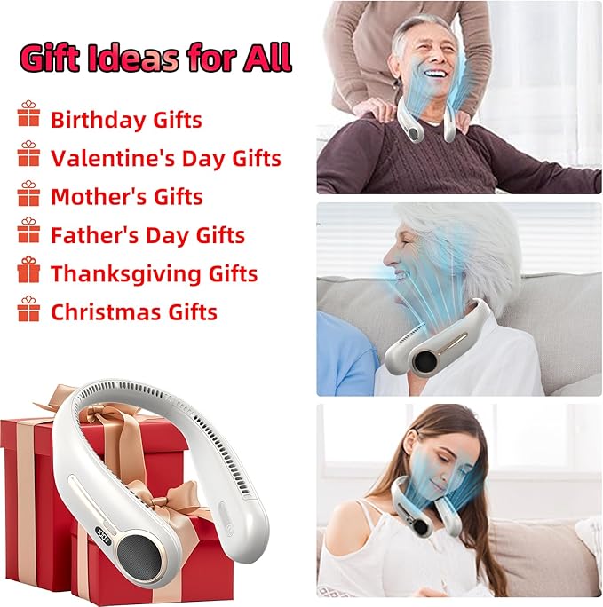 Portable Neck Fan,Hands Free Personal Wearable Bladeless Fan,6000mAh USB Rechargeable,360° Cooling,LED Display,4-Speeds,Birthday Gifts for Men Women Dad Mom,Christmas Gifts (Light grey)