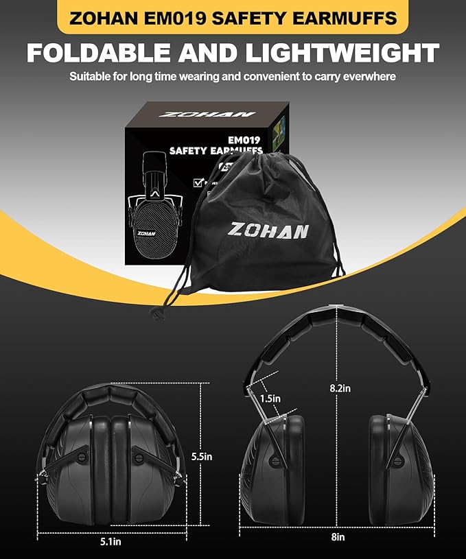 ZOHAN 019 Safety Earmuffs for Noise Reduction 2Pack - NRR 28dB Hearing Protection Ear Muffs for Working, Shooting, Mowing, Autism, Construction