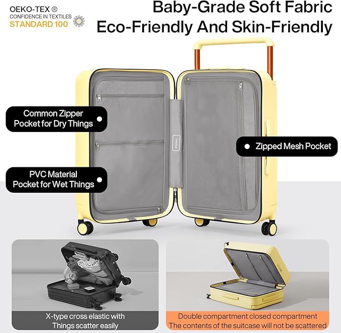 mixi Luggage Suitcases with Spinner Wheels,Upgrade Wide Handle PC Hardshell Rolling Travel Suitcase with TSA Lock, Checked-Medium 24-Inch, Lark Yellow