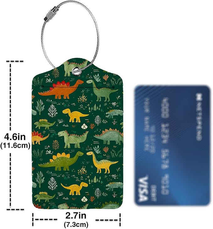 Cute Cartoon Dinosaur Luggage Tag 3 Pack Travel Cruise Luggage Tags for Suitcases, Identifiers Bag Tags with Privacy Flap, Baggage Name Tag for Women Men Luggage Backpack Handbag School Bag