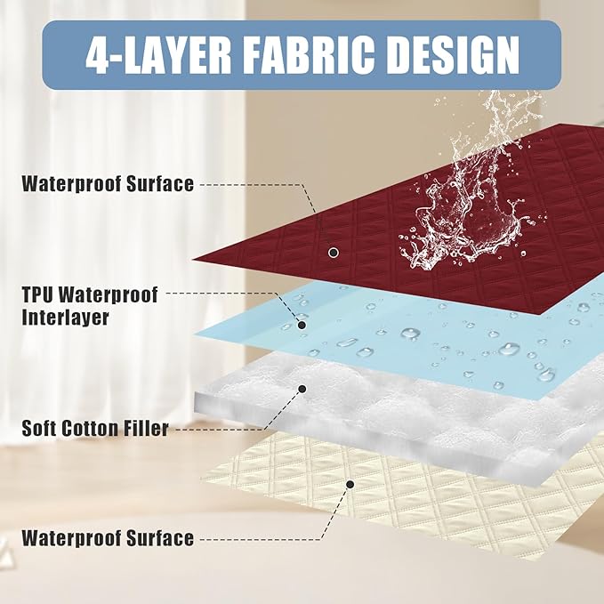 Smiry Waterproof Dog Bed Cover Pet Blanket, Soft Washable Dog Blanket for Furniture Bed Couch Sofa Reversible, Checkered (52"x82", Wine Red/Beige)