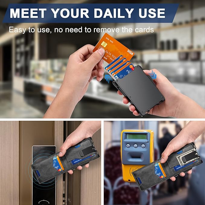 Wallet for Men, Minimalist Slim Mens Wallet with Money Clip, RFID Blocking Smart Pop Up Card Wallet with ID Window, Compact Bifold Wallet,Metal Aluminum Credit Card Holder