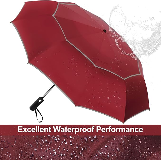 Satol Extra Large Golf Umbrella, 46/54/62 Inch Windproof 10 Ribs Vented Double Canopy Reflective Strips Automatic Open/Close Waterproof UV Protection Portable Compact Umbrella for Outdoor & Travel