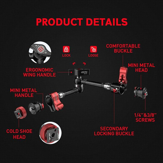 IFOOTAGE Magic Arm Clamp MA5-6, 11 Inches Adjustable Friction Power Articulating Magic Arm with 1/4" and 3/8" Thread Screw for DSLR Camera Rig/LCD Monitor/LED Lights