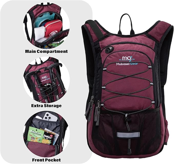 15L Insulated Hydration Backpack Pack with 2L Water Bladder Lightweight Hiking Backpack Bag for Women Men Daypack for Hiking Running Festival Camping Biking