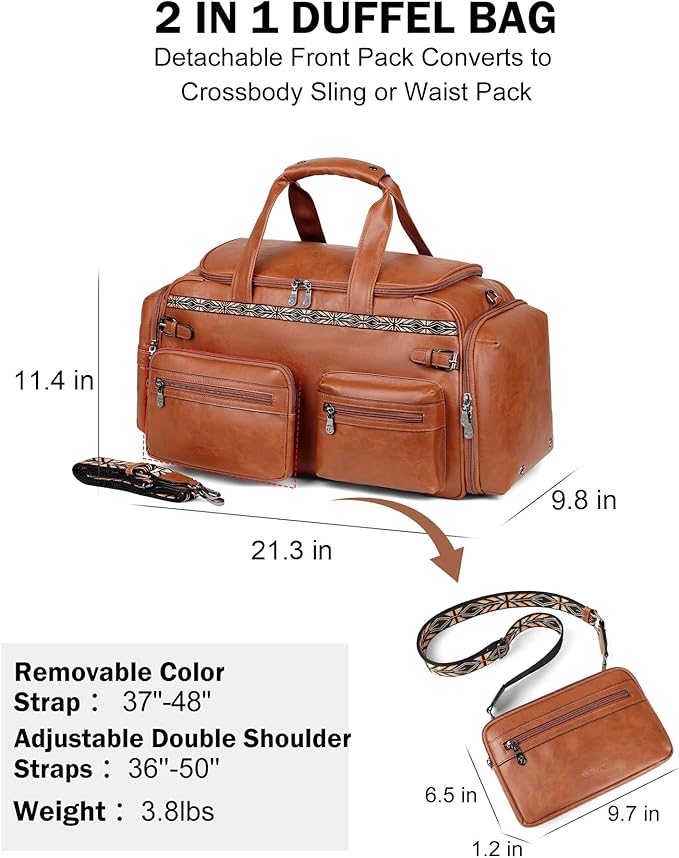 FADEON Duffle Bag for Women, Large Convertible Carry on Overnight Backpack, Designer Leather Mens Weekend Bags for Travel