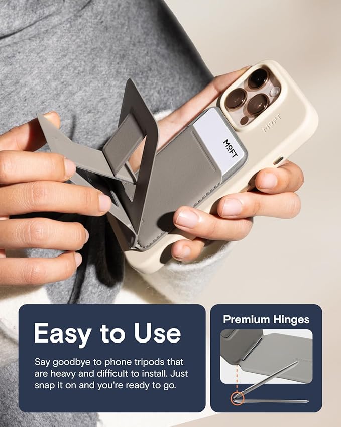 MOFT Phone Tripod Wallet for iPhone, Mulit-Angles, Lightweight & Portable Phone Stand, MOVAS Vegan Leather Magnetic Wallet, Strong Magnets, NFC Card Holder, Misty Cove (with Card Slot)