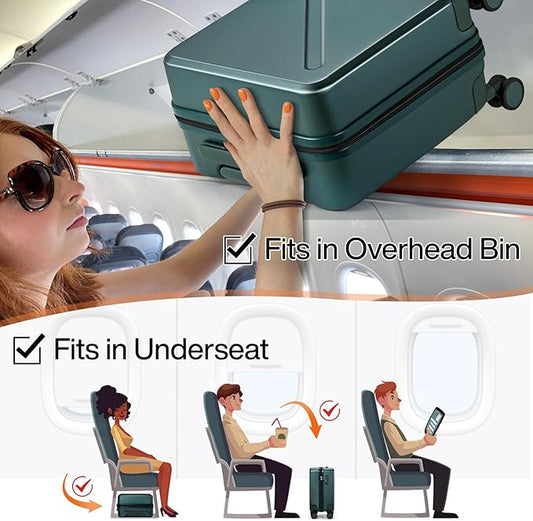 MILADA 16 Inch Underseat Carry On Luggage With Wheels Underseat Carry On Bag Small Suitcase Personal Item Hard Shell Suitcases Mini TSA Approved Carry On Luggage, Blackish Green