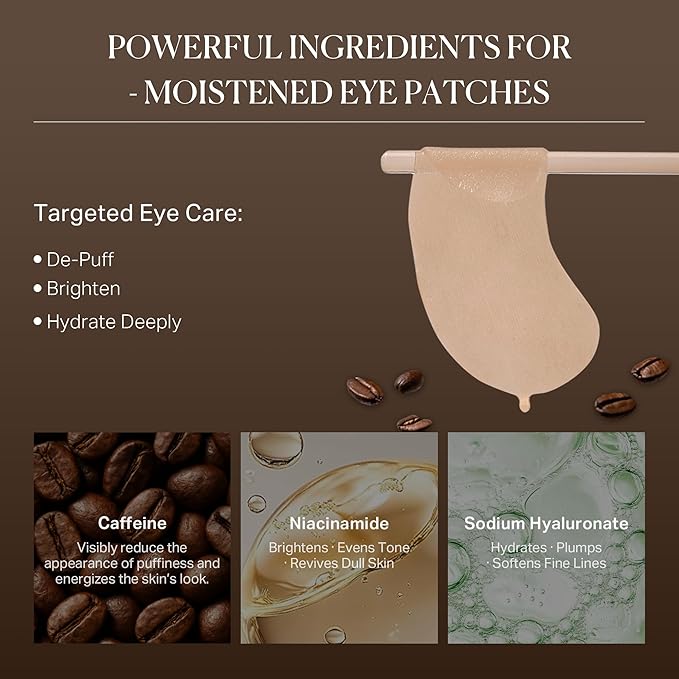 depology Caffeine Under Eye Patches + Freeze-Dried Collagen Under Eye Mask, Awakening Eye Patches for Puffy Eyes and Dark Circles& Fine Lines, 8 Pairs | 2‑Step Hydrating & Smoothing & Reviving