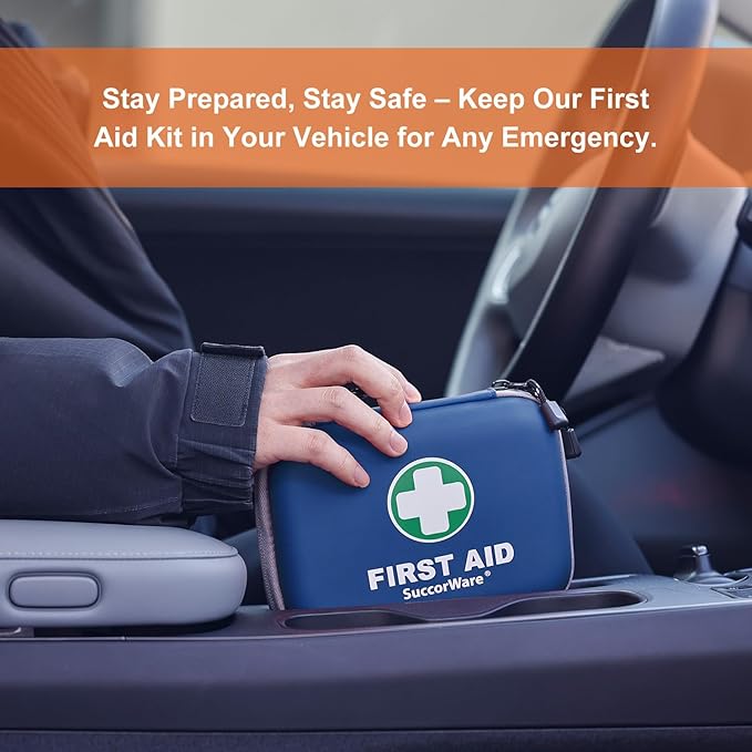 150 Pieces Mini First Aid Kit - Small Medical Kit with Hard Shell - Emergency First Aid Kit for Car, Travel, Home, Outdoor, Office, Camping, Hiking (Blue)