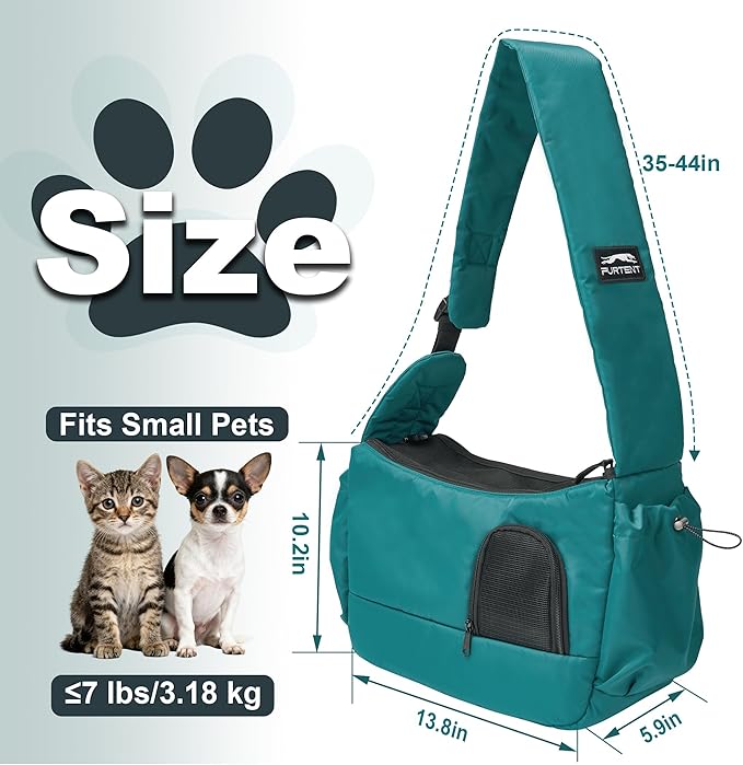 Cat Sling, Hands-Free Cat Carrier Pouch up to 7 lb, Cat Sling with Safety Strap and Pockets, Ideal for Travel and Daily Use, Peacock Blue