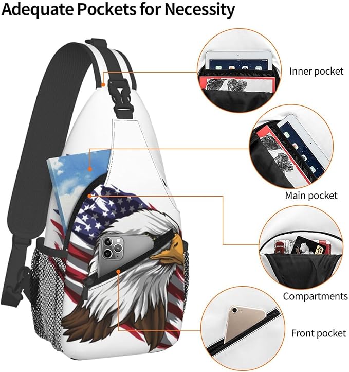 Eagle American Flag Sling Bag Multipurpose Crossbody Sling Backpack Travel Cycling Hiking Shoulder Bag For Women Men