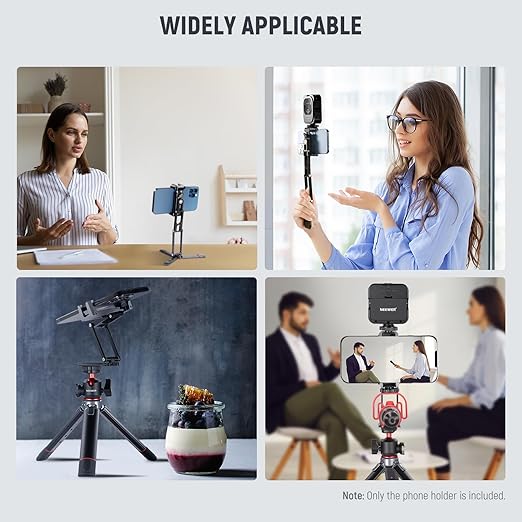 NEEWER Phone Tripod Mount with Cold Shoes, Metal Smartphone Tripod Adapter Compatible with iPhone, Multi Angle Tri Fold Cell Phone Holder, Handheld Phone Grip for Streaming Vlog SP-04
