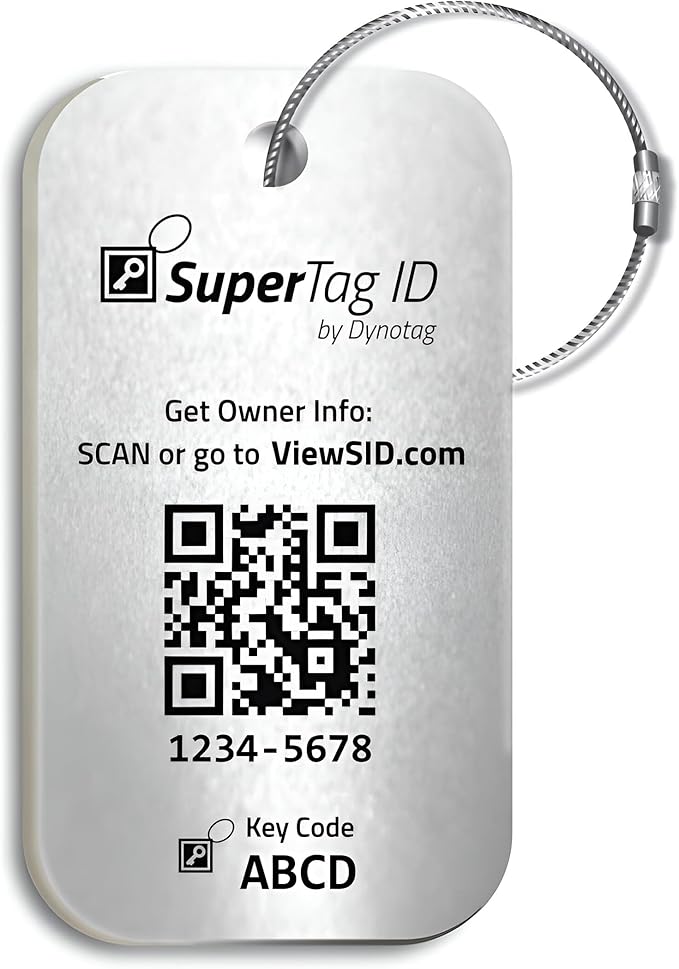Dynotag® Sentry Series Solid Metal Web Enabled Smart Luggage Tag ID + Steel Loop, Anodized Aluminum with DynoIQ™ & Lifetime Recovery Service (Frost Silver)