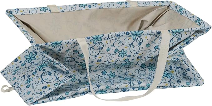 Household Essentials White and Blue Floral Krush Container All-Purpose Utility Tote
