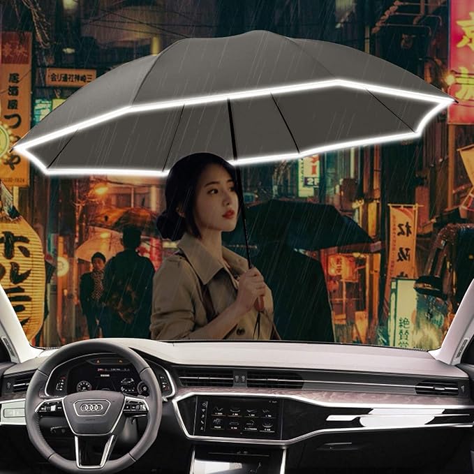 Lejorain Golf Large Inverted Umbrella - Black Big Windproof Heavy Duty Upside Down 46/50/54 Inch Compact Reverse Car Automatic Folding Reflective Umbrella
