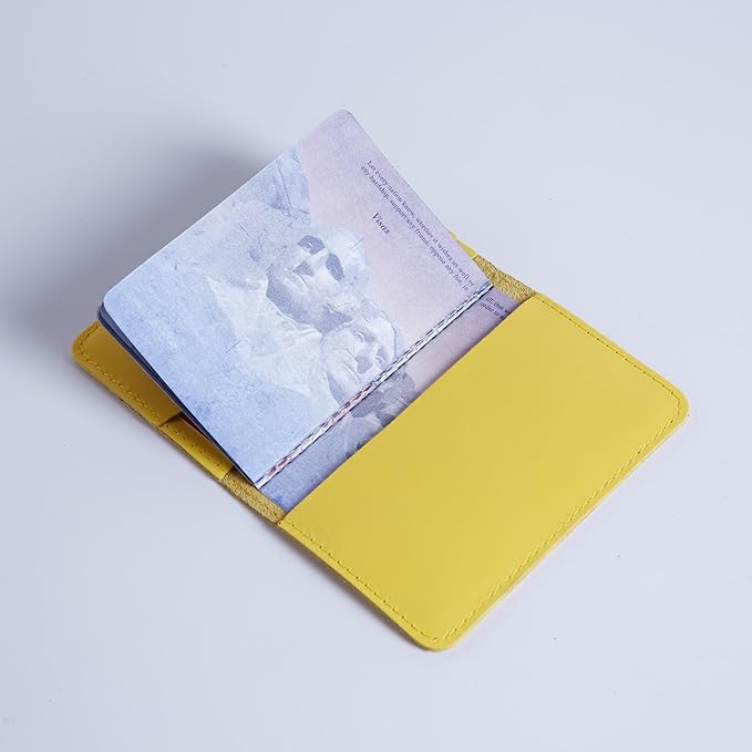 INCARNE US Passport Cover Clear - Travel Passport Wallet - Leather Passport Holder for Women Men Family with Card Slots & Note Compartmen - Sleeve Protector - Genuine Leather - Classic Yellow