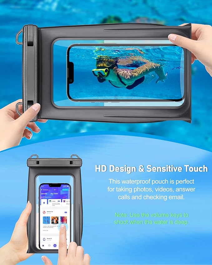 Large Waterproof Phone Pouch Universal Phone Waterproof Case for Phone IPX8 Water Proof Dry Bag with Wide Lanyard Large Capacity Waterproof Bag for Swimming Rafting