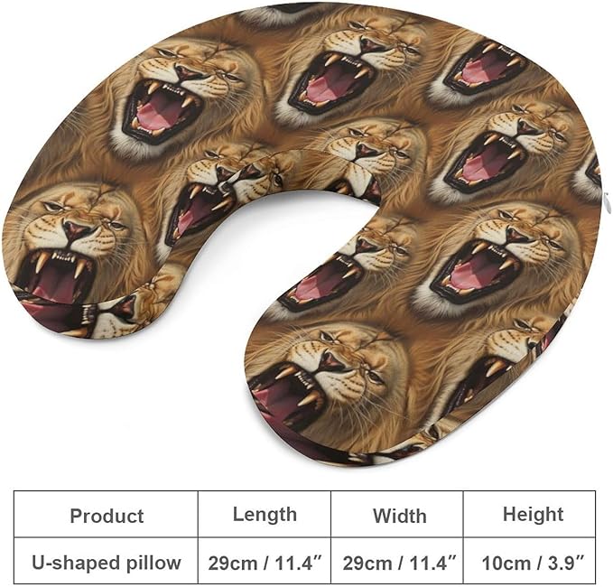 Travel Neck Pillow Memory Foam Chin Cushion Angry Lion, Washable Cover for Men Women Youth Airplane Car Pain Relief