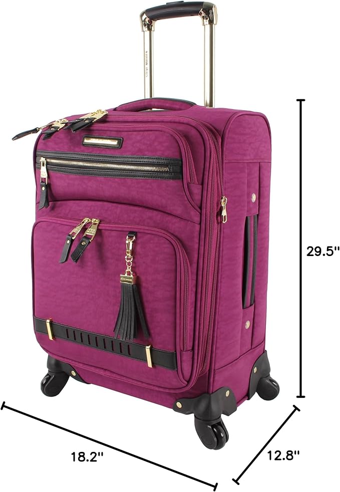 Steve Madden Designer Luggage - Checked Large 28 Inch Softside Suitcase - Expandable for Extra Packing Capacity - Lightweight Bag with Rolling Spinner Wheels (Peek-A-Boo Purple)