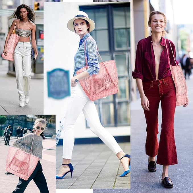 KALIDI BeachNylon Mesh Tote Bag, Casual Tote Bag Hobo Women Foldable MAX 23L Shoulder Bag For Beach Picnic Vacation