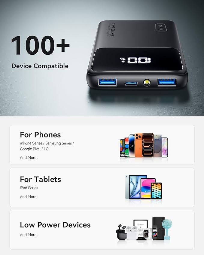 INIU Portable Charger, Slimmest Fast Charging 10000mAh USB C in/Out Power Bank, 22.5W PD3.0 QC4+ Battery Pack, Portable Phone Charger for iPhone 16 15 14 13 12 Pro Samsung S22 S21 Google AirPods iPad