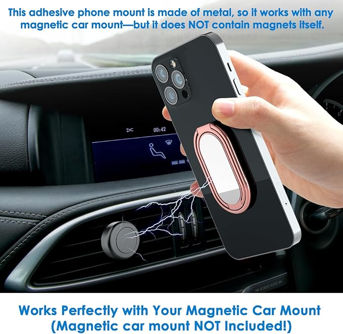 Phone Holder Foldable Phone Stand Phone Ring Holder Finger Kickstand 360° Rotation Cell Phone Stand Metal Phone Grip for Magnetic Car Mount Sticky Phone Grip Compatible with Most Smartphones