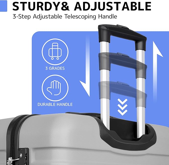 AnyZip Luggage PC ABS Hardside Lightweight Suitcase with 4 Universal Wheels TSA Lock Carry-On 20 Inch Silver