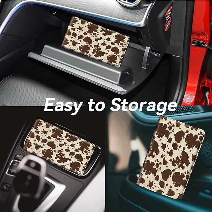 Car Registration and Insurance Card Holder,Leather Vehicle Card Document Glove Box Organizer,Paperwork Wallet Case for Driver's License,ID,Key Information Cards,Men & Women,Brown Cow Print Pattern