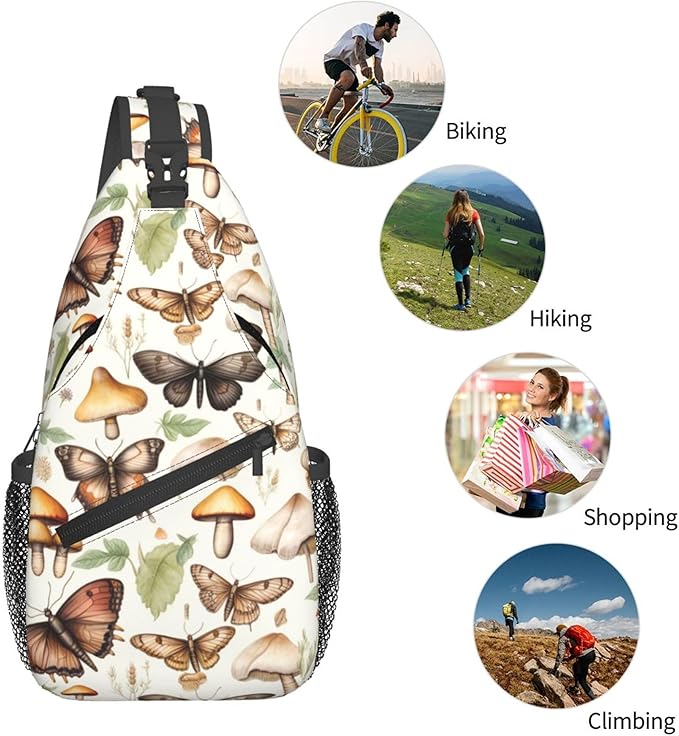 Botanical Mushroom Sling Backpack Crossbody Bag Casual Chest Bags Travel Hiking Daypack Shoulder Bag for Women Men