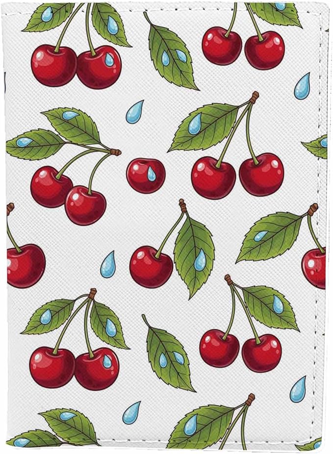 Red Cherry Passport Holder for Travel Sweet Nature Fruit PU Leather Passport Cover Wallet Cute Passport Card Holder for Women and Men
