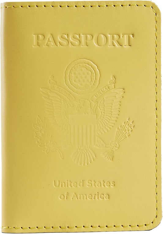 INCARNE US Passport Cover Clear - Travel Passport Wallet - Leather Passport Holder for Men Women Family with Card Slots & Note Compartmen - Sleeve Protector - Genuine Leather - Classic Yellow