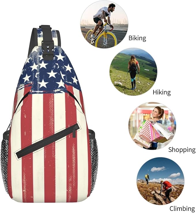 American Flag Sling Bag Multipurpose Crossbody Sling Backpack Travel Cycling Hiking Shoulder Bag For Women Men