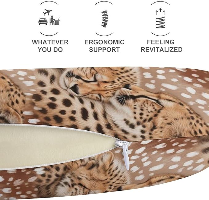 Pain Relief Travel Neck Pillow Cute Cheetah Leopard, Memory Foam U Shaped Support, Breathable Zip Cover for Airplane Car Office Men Women