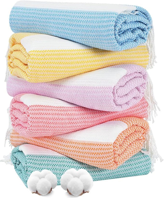 Genovega 6 Oversized Turkish Beach Bath Towel Set Bulk 74"x38" Extra Large Sand Free Quick Dry Swim Camping Pool Clearance Towels Blanket Essentials Adult Multi LightBlue Dot