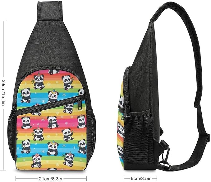 SWEET TANG Large Capacity Sling Chest Bag Backpack, Fashion Daypack Rainbow Cute Unicorns Panda, Cross Body Funny Shoulder Sack with Adjutable Strap for Men Women Travel