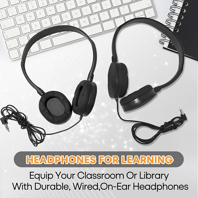 Classroom Headphones Bulk 100 Pack for School Kids K-12,Wholesale Durable Earphones Class Set for Students Children Teens Adults, Airplane and Hospiital (HY104,Black)