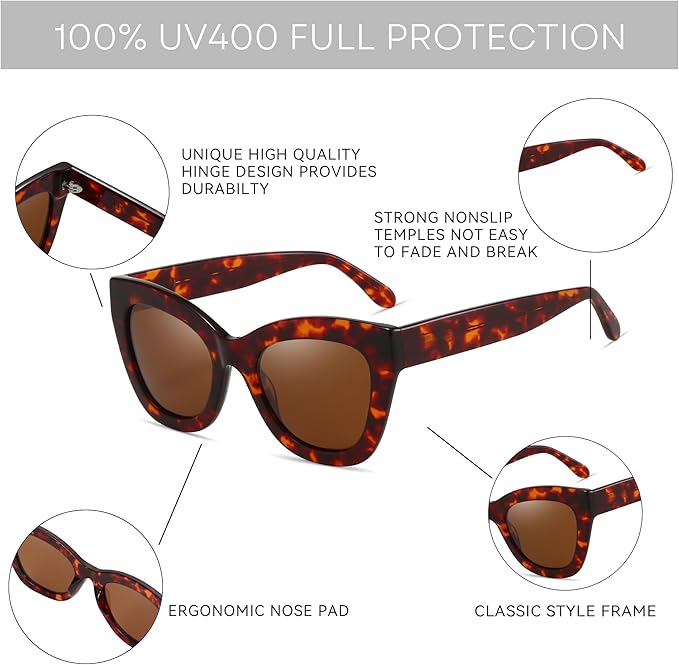 ZENOTTIC Retro Polarized Sunglasses Women - Oversized Cat Eye Trendy Glasses UV Protection - for Beach,Hiking,Party ZS6243