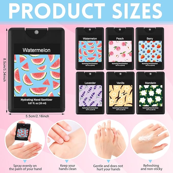 24 Pack Hydrating Hand Sanitizers Travel Size Mini Scented Hand Sanitizer Spray Refillable Moisturizing Formula Thank You Gifts for Women Men Office Teacher Nurse Party Favor