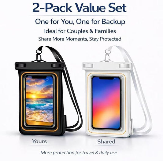 2-Pack IPX8 Floating Waterproof Phone Pouch, Dry Bag with Lanyard, Fits up to 7.2”, Compatible with iPhone 16/15/14/13 Pro Max, Galaxy S25/S24 Ultra, Pixel for Snorkeling, Kayaking(Black-White)