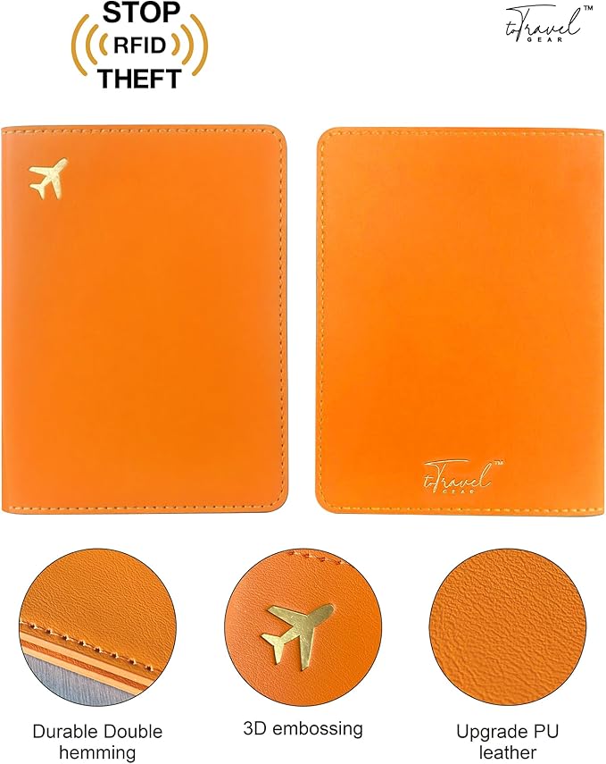 PU Leather Passport Holder Covers Case, Waterproof Rfid Blocking Travel Wallet Passport Holder(Orange)