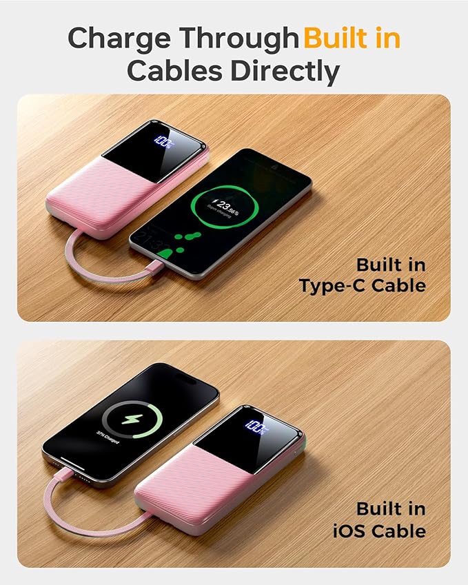 Portable Charger Power Bank - 20,000mAh Battery Pack Portable Phone Charger with Built in Cable 22.5W Fast Charging Powerbank Compatible with iPhone Android Samsung Phone, Travel Camping Essential