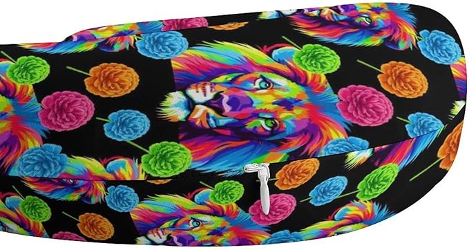 Pain Relief Travel Pillow Memory Foam Chin Support Watercolor Lion Art Painting, Breathable Washable Cover for Airplane Car Office